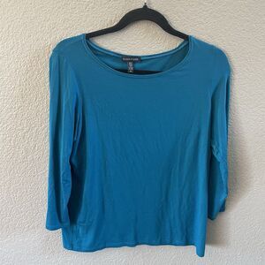 Eileen Fisher  Blouse Womens Small Real Blue Jersey 3/4 Sleeve Viscose Stretch